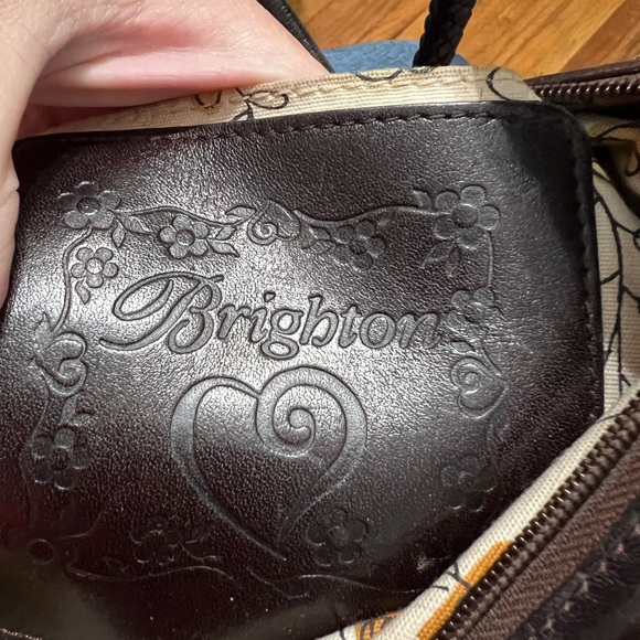 Vintage Brighton Natural Woven Straw Hand Bag Leather Trim Purse Heart Logo - Picture 6 of 7